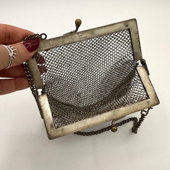 Antique German Silver Evening Bag w Chain Link Mesh Dropped Tassel Marked WJ Co - Picture 13 of 13